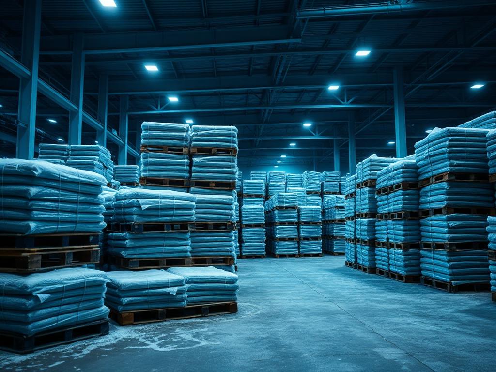 Industrial cold storage facility served by ColdMatch Group Industrial cold storage warehouse with racked frozen pallets and blast freezing units — ColdMatch Group cold chain and refrigeration procurement
